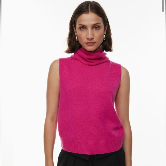 Aritzia Luxe 100% Cashmere Tanning Hot Pink Sleeveless Top Vest Size Small - Picture 1 of 9